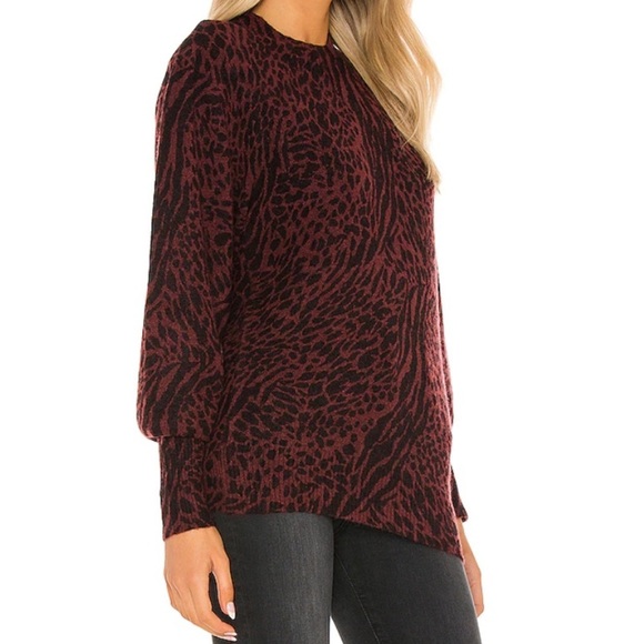 REVOLVE Rails Genevieve Wool Cashmere Burgundy Print Sweater - Picture 2 of 13